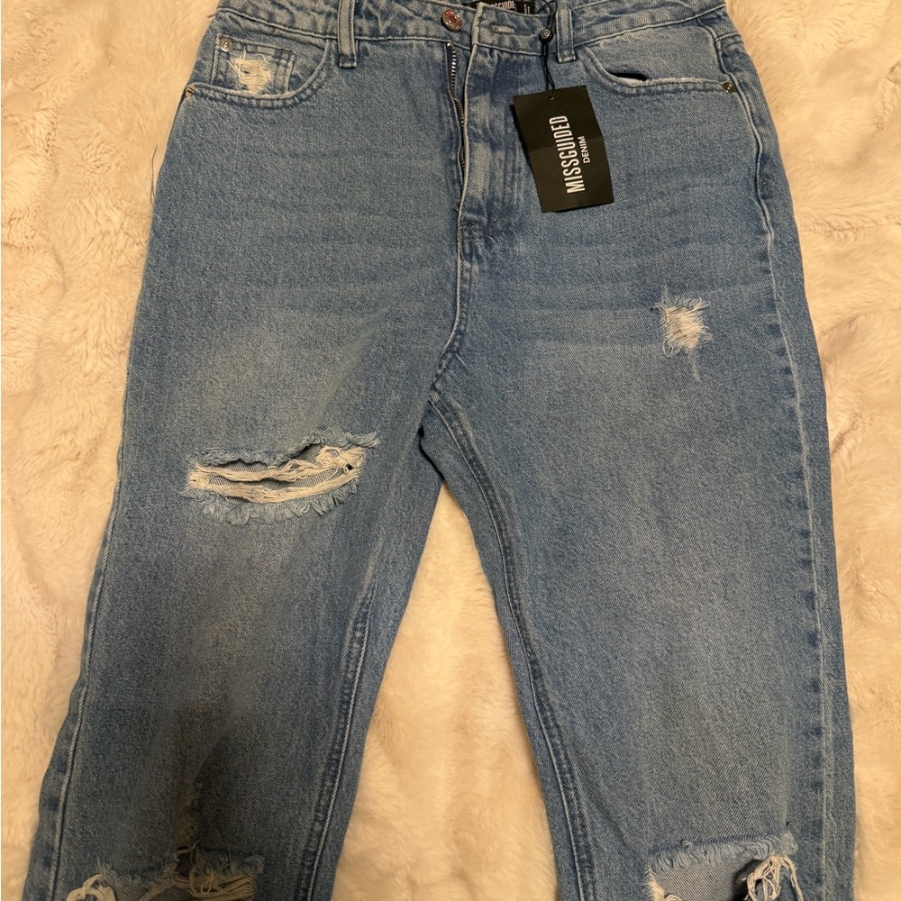 Missguided Light Blue Ripped Boyfriend Jeans